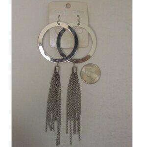 Women Fashion Earrings Drop Dangle Silver Tones Metal Circles Chains Hooks